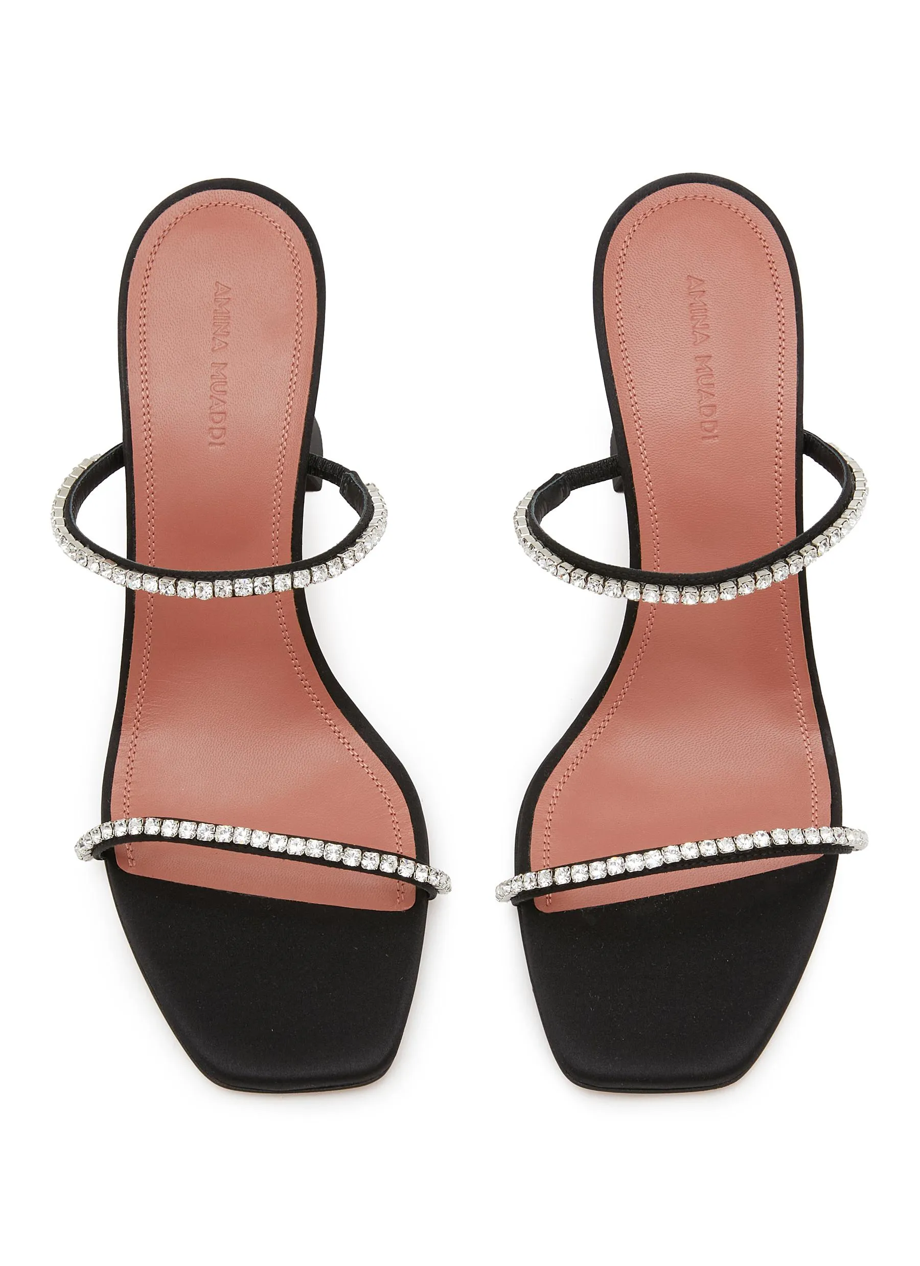 -----------AMINA MUADDI ---- ------------ ----Gilda 70 Crystal Embellished Satin Heeled Sandals --