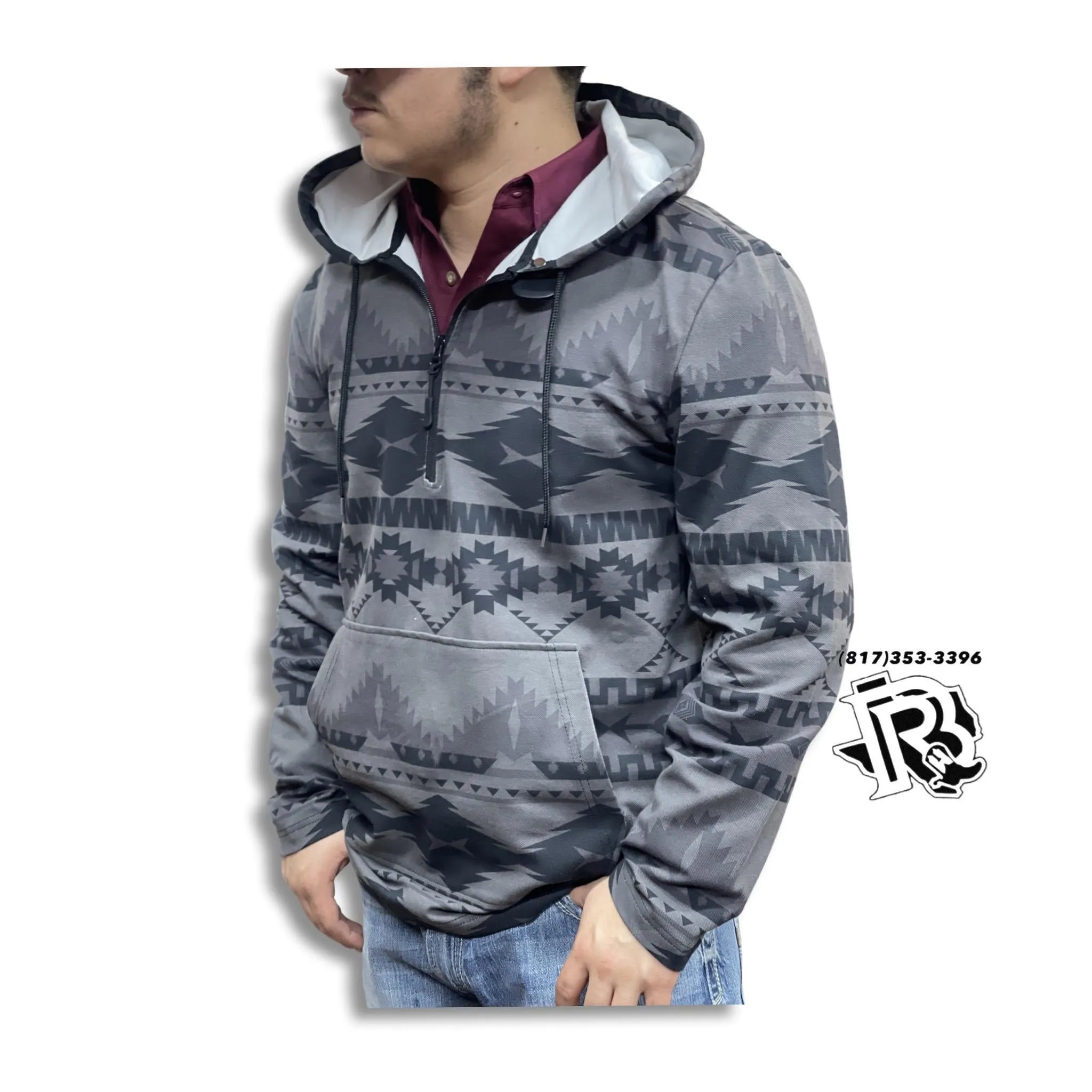 “ Philip “ | MENS PRINTED AZTEC KNIT HOODIE GREY  | PRMO91RZXN