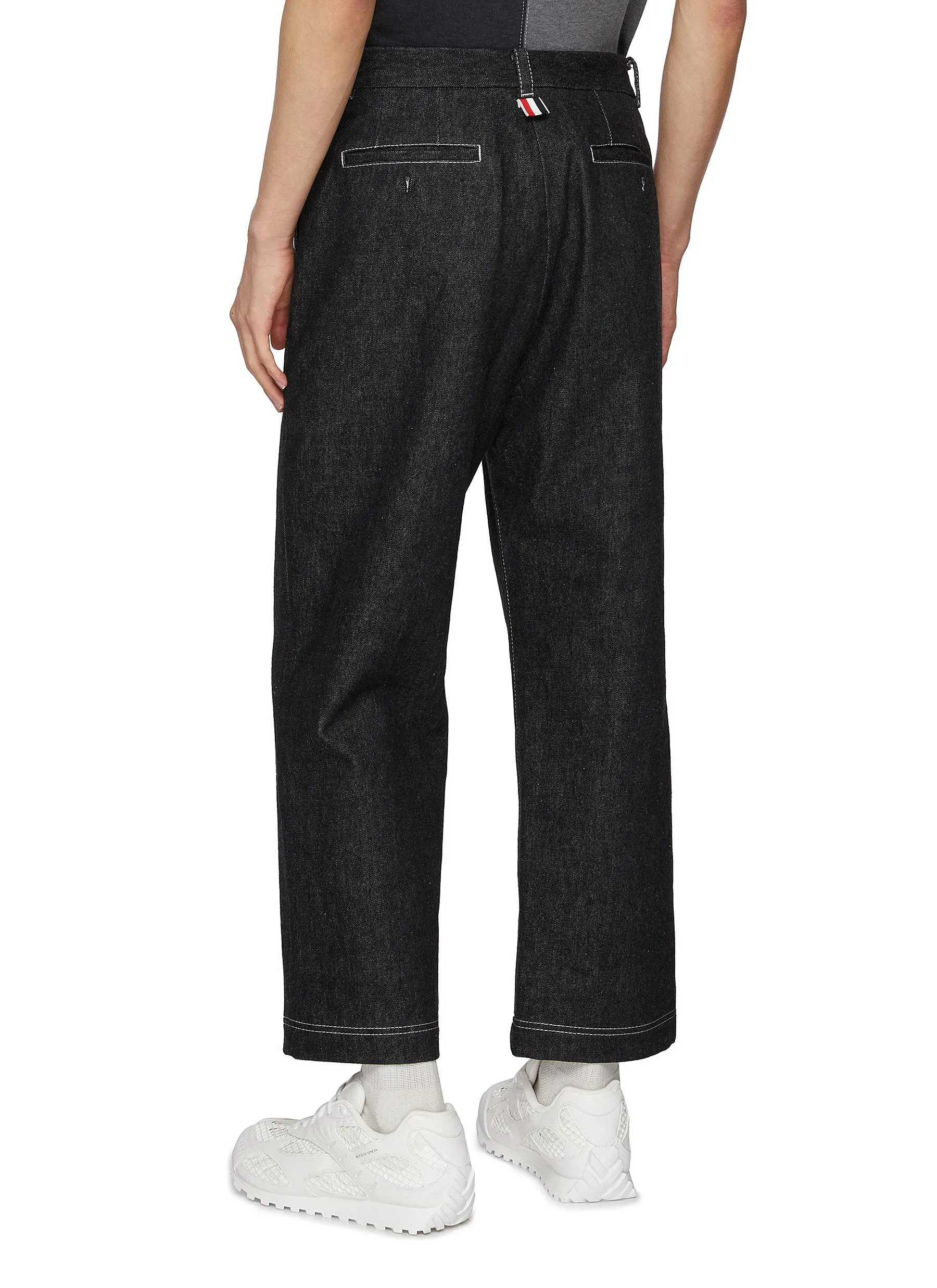 -----------THOM BROWNE  ---- ------------ ----Cropped Dark Wash Cotton Wide Leg Jeans --