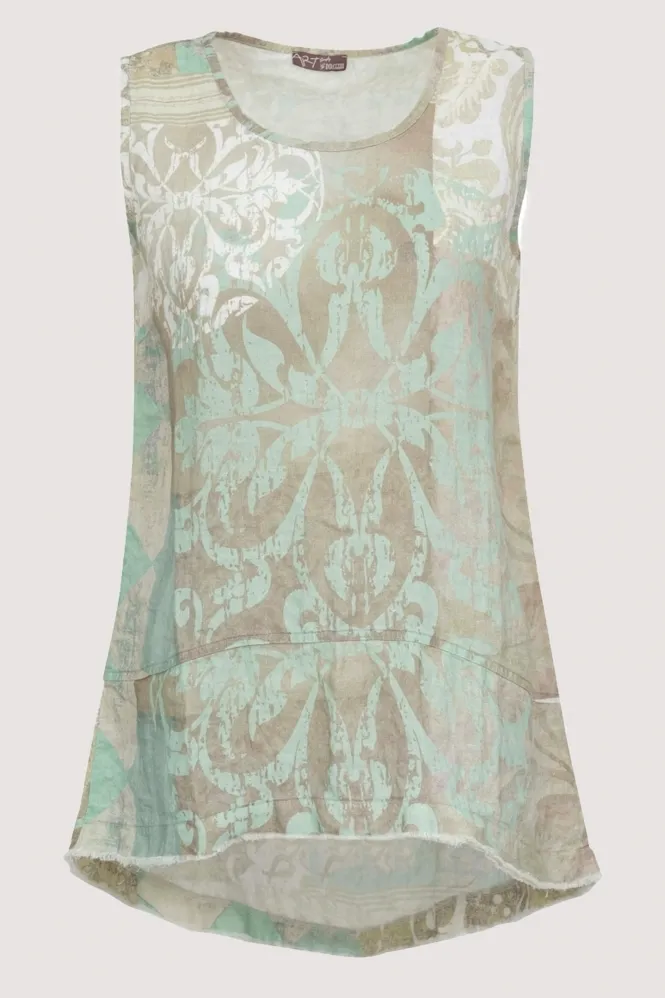 'Memories & Whispers' Sleeveless Top - Aqua Multi - 23680