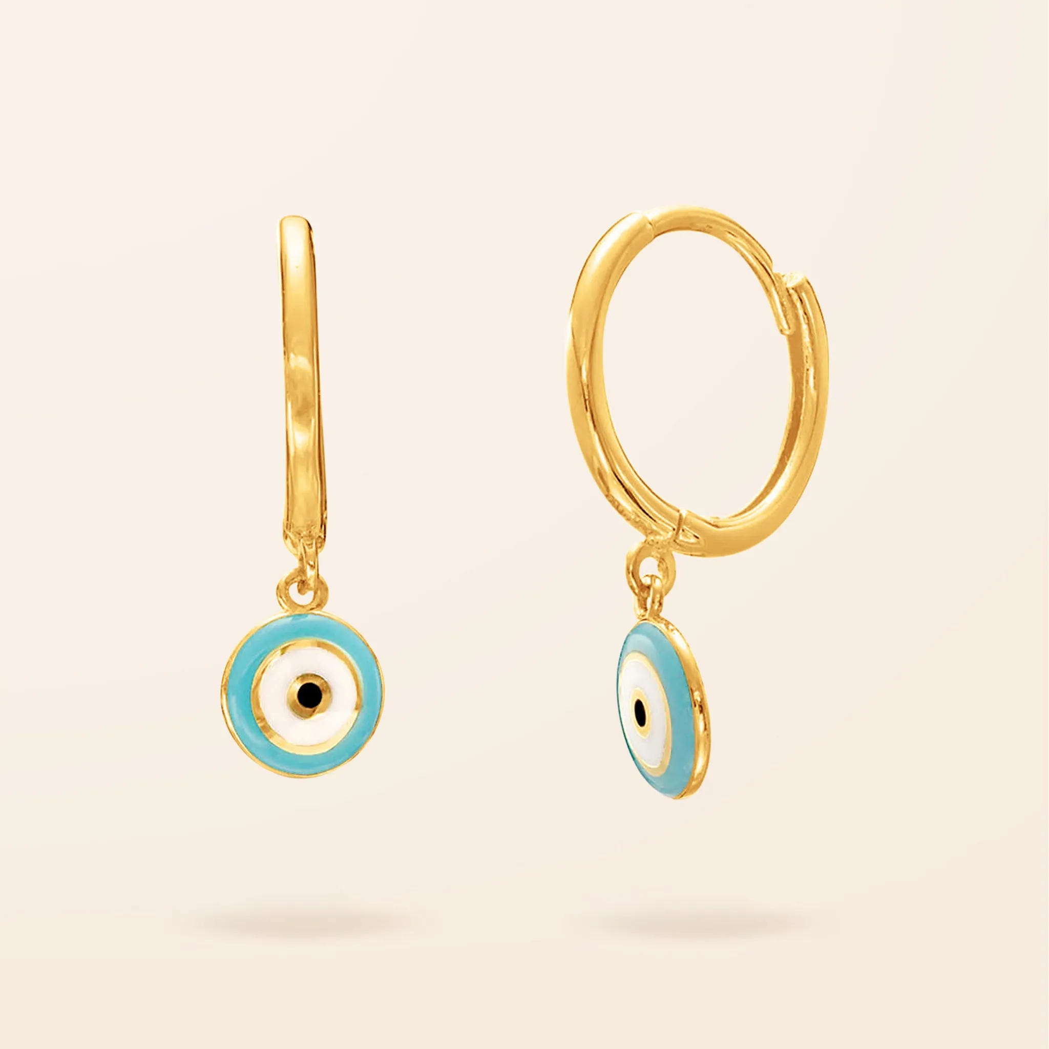 10K Gold Enamel Evil Eye Huggie Earrings