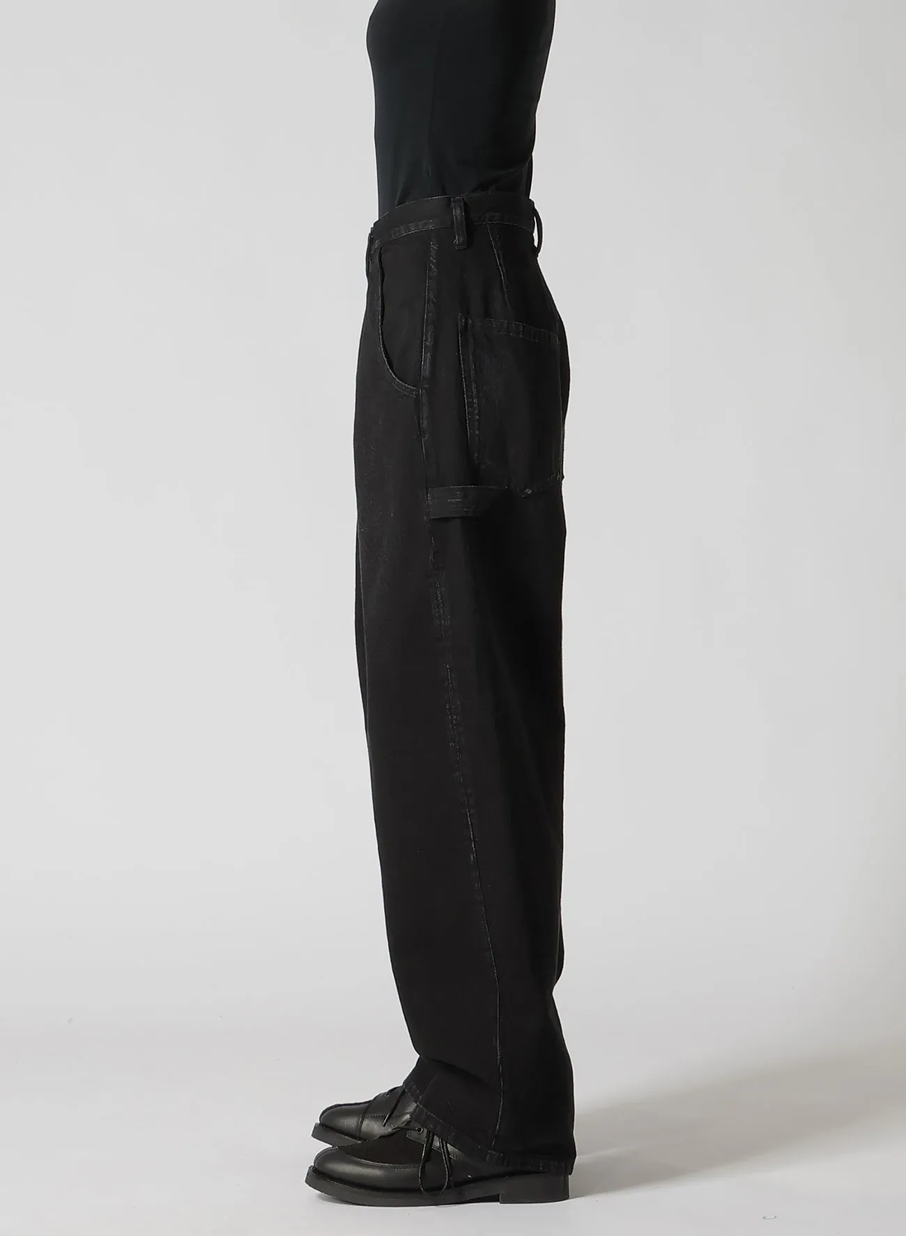 10OZ DENIM SINGLE-PLEATED WIDE LEG PANTS