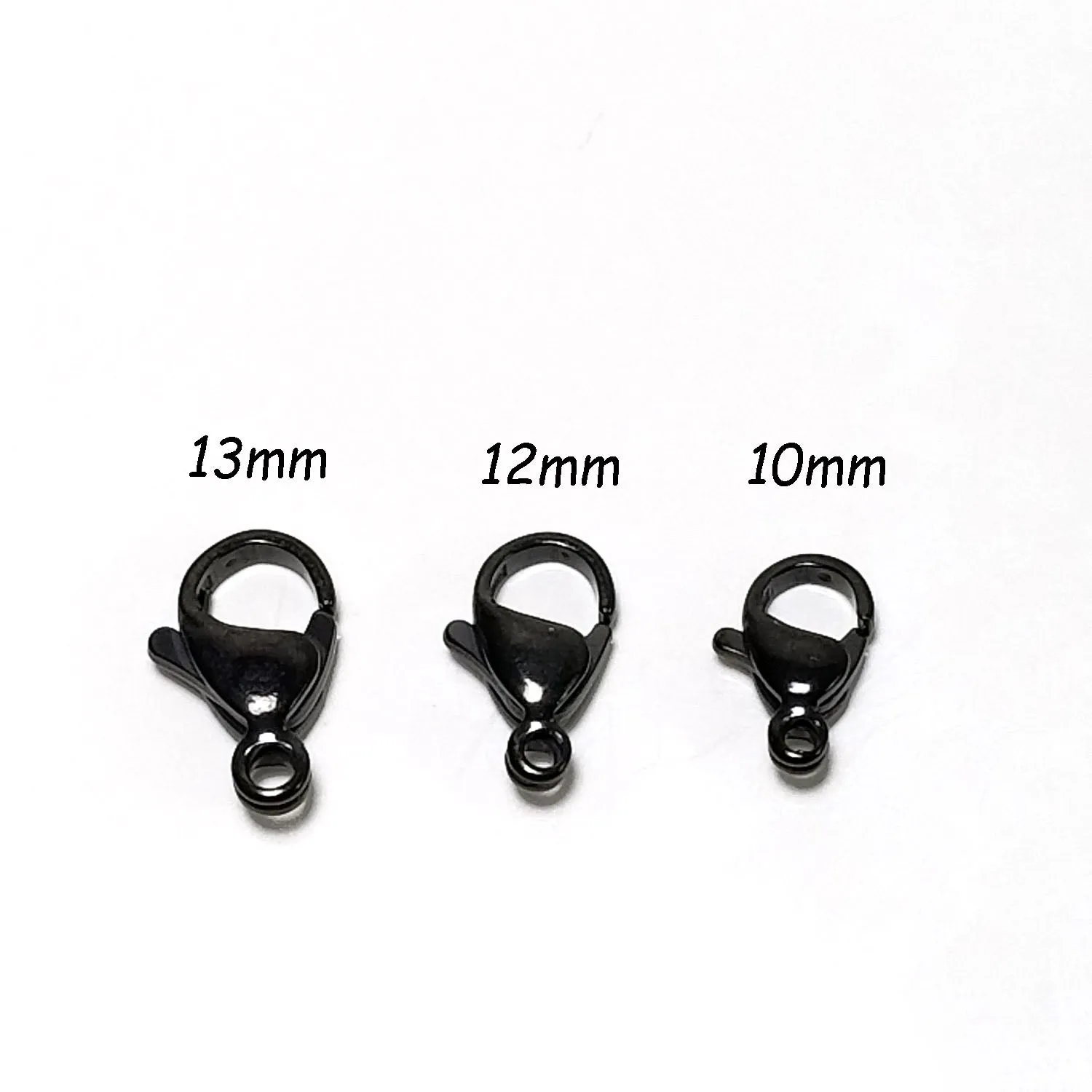 13mm Black Lobster Clasps, Stainless Steel, Lot Size 100 Clasps