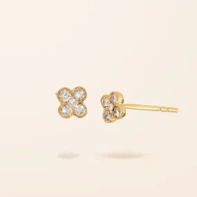 14K Gold Diamond Clover Stud Earrings