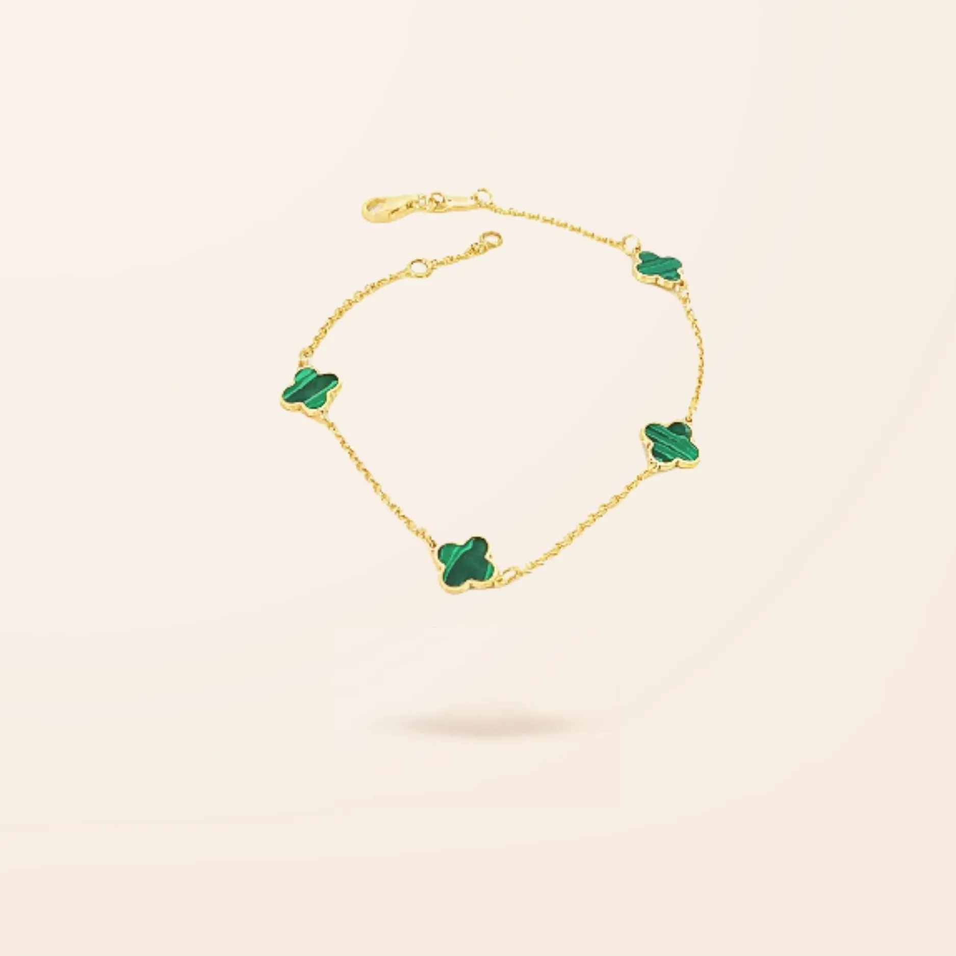 14K Gold Malachite Clover Bracelet