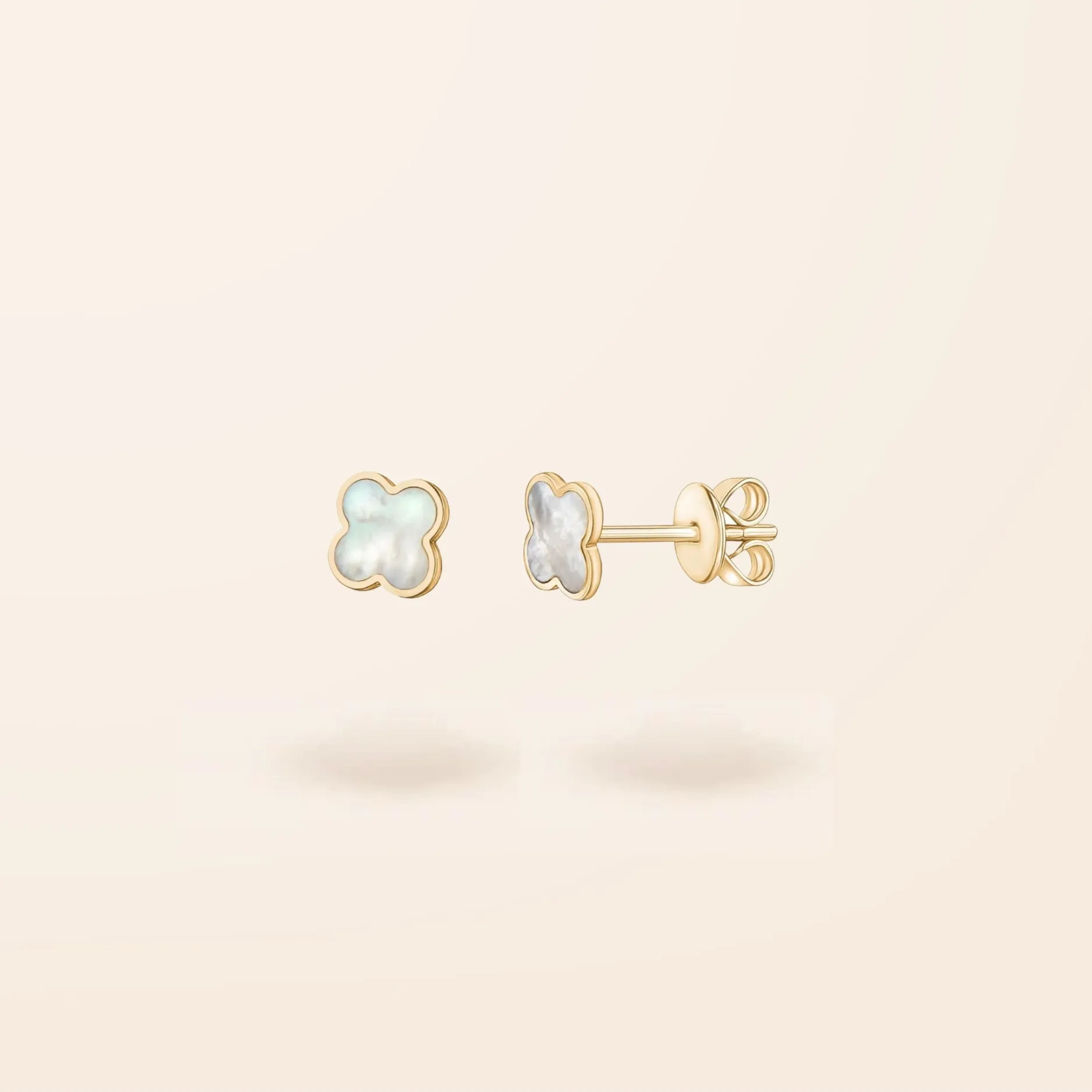 14K Gold Mother of Pearl Clover Earrings
