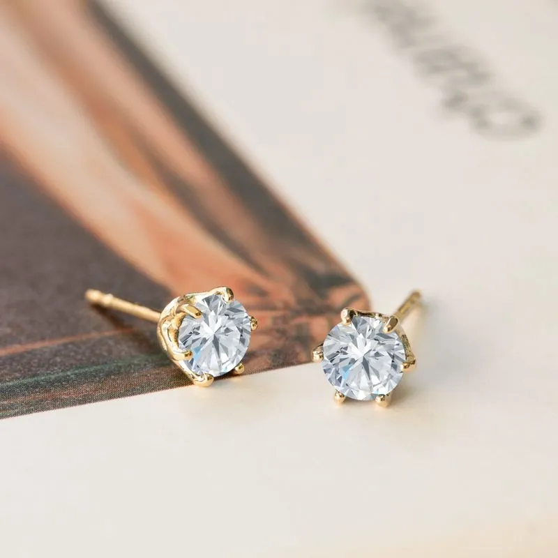 14K Gold Plated CZ Stud Earrings - 5mm December Birthstone