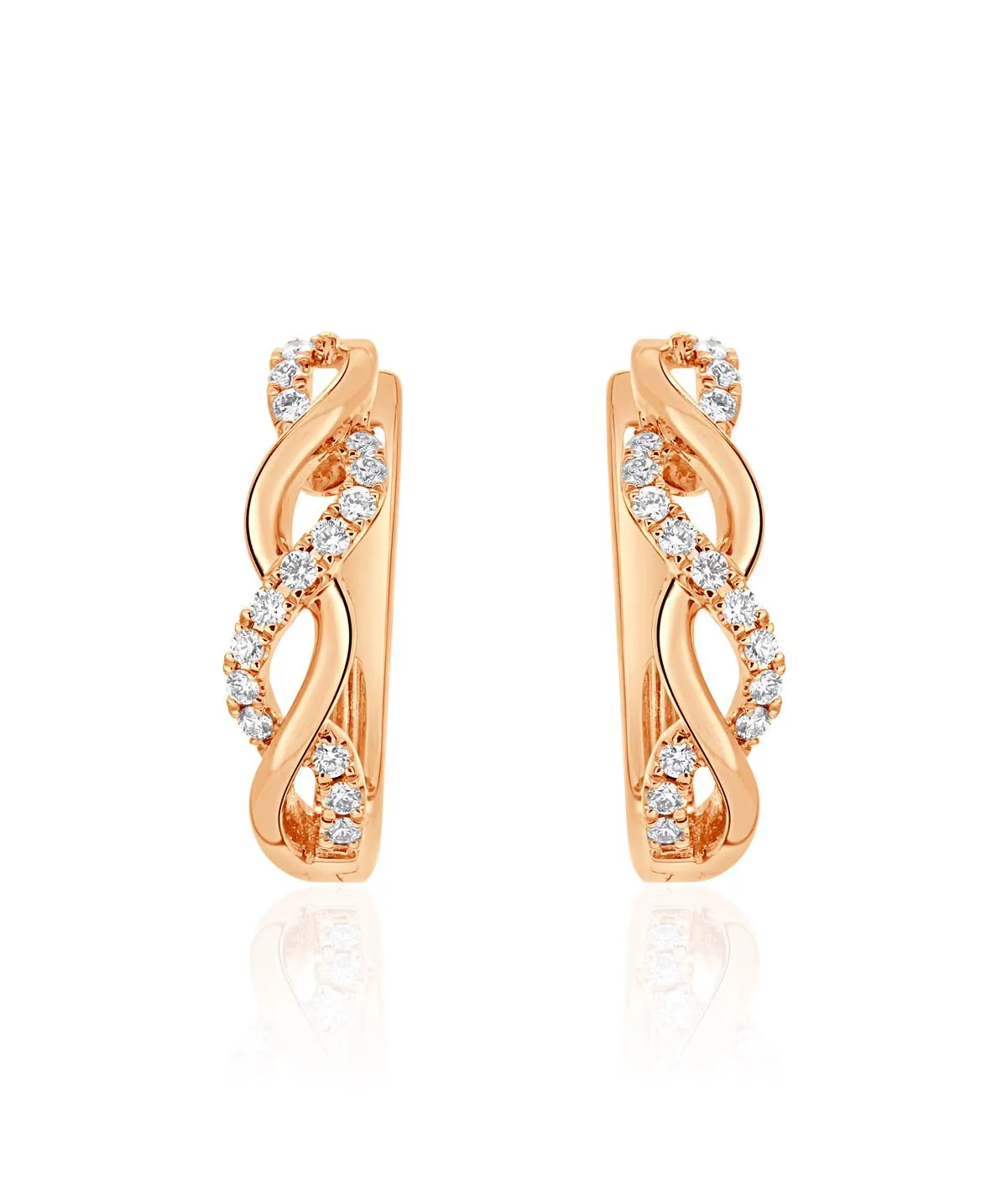 14K Rose Gold Diamond Twist Hoop Earrings