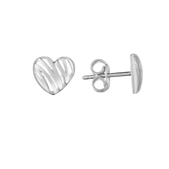 14K White Gold Scribble Heart Stud Earrings