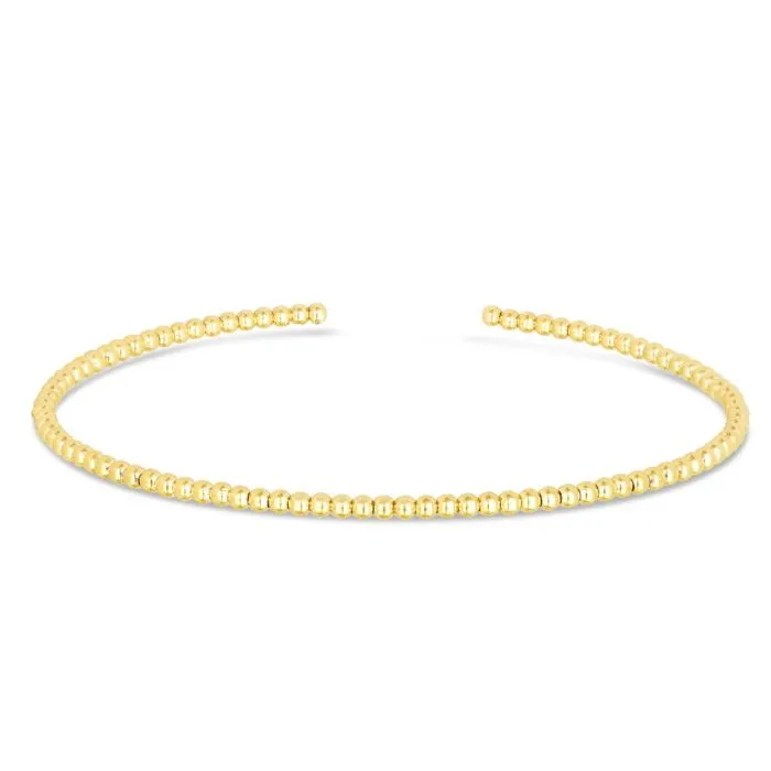 14K Yellow Gold 2mm Bead Cuff Bracelet- 6.5