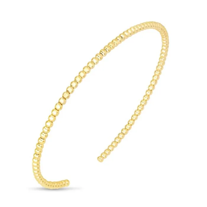 14K Yellow Gold 2mm Bead Cuff Bracelet- 6.5