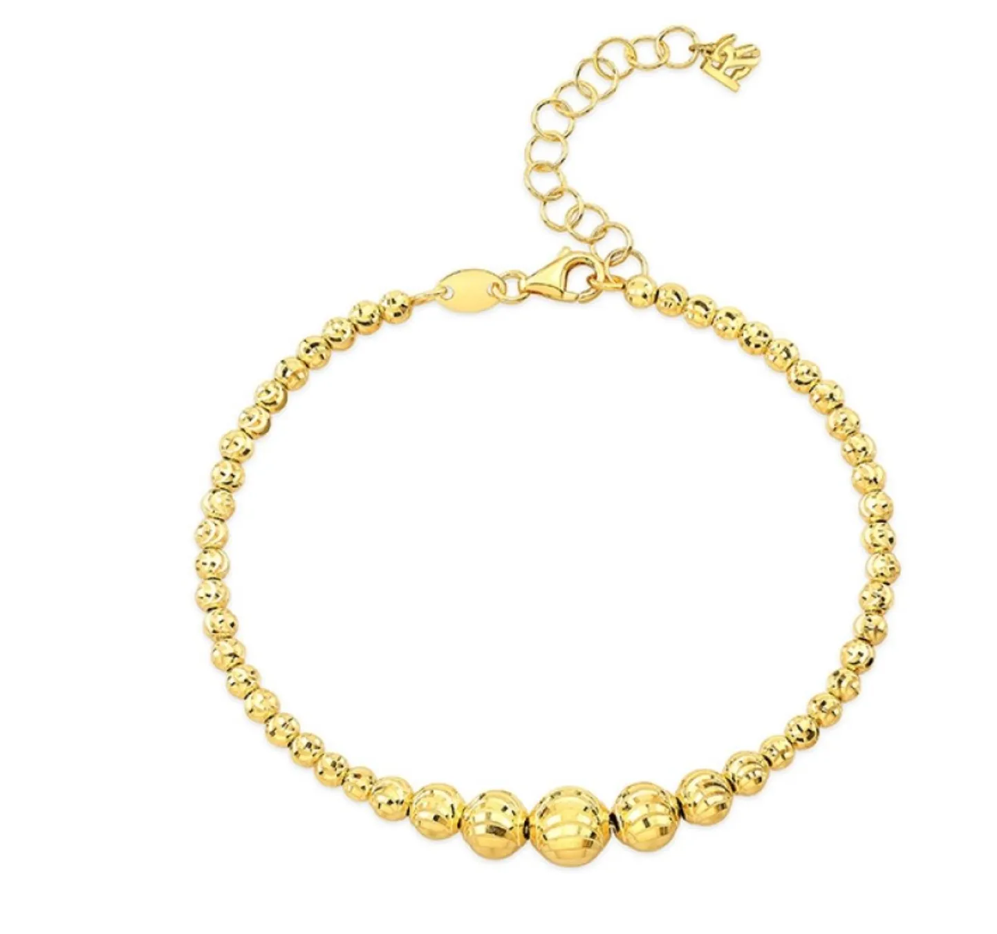 14K Yellow Gold Graduated Diamond Cut Bead Bracelet