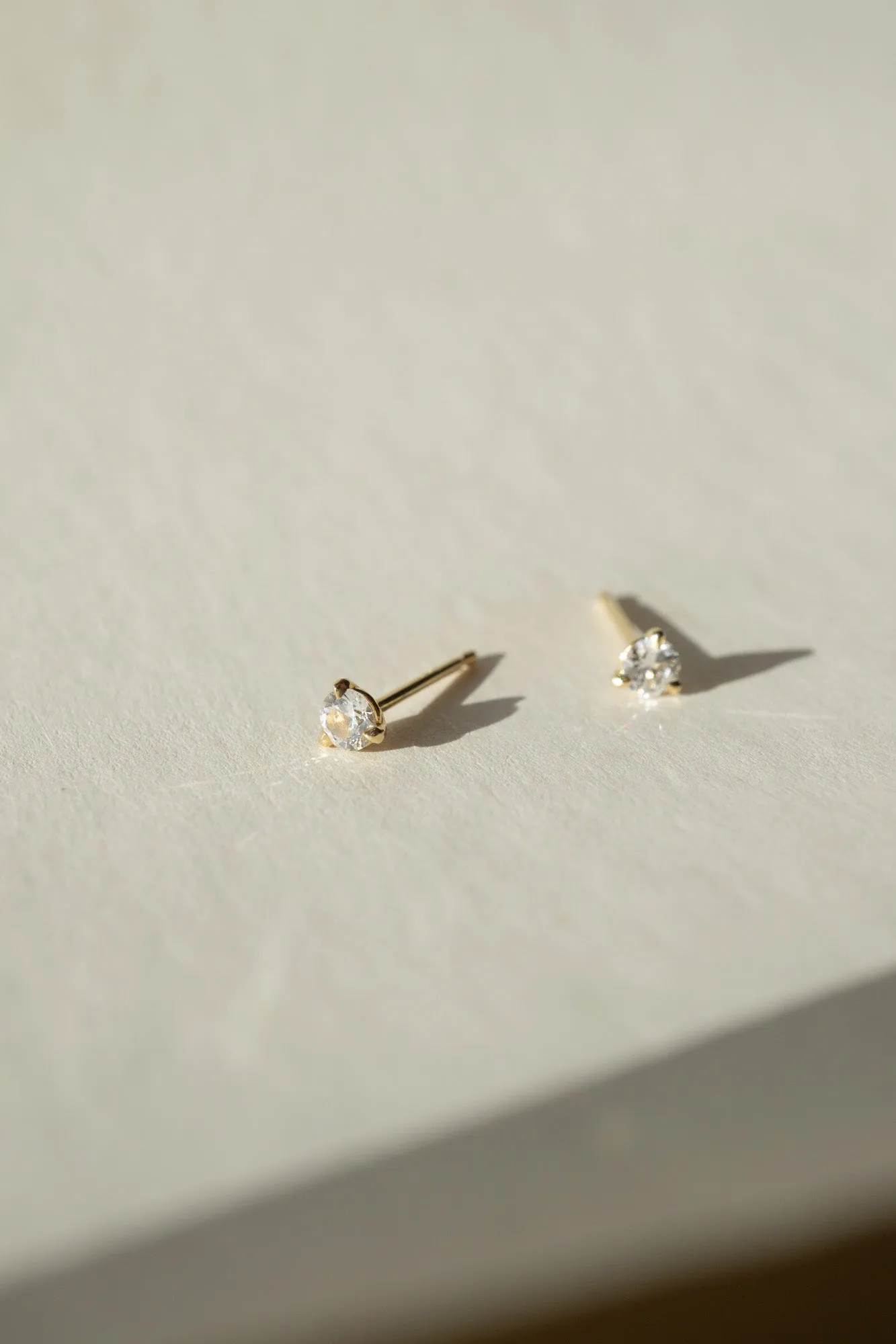 14k Yellow Gold White Sapphire Stud Earrings / 3mm