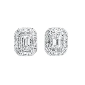 14KT Emerald Cut Earrings with Halo