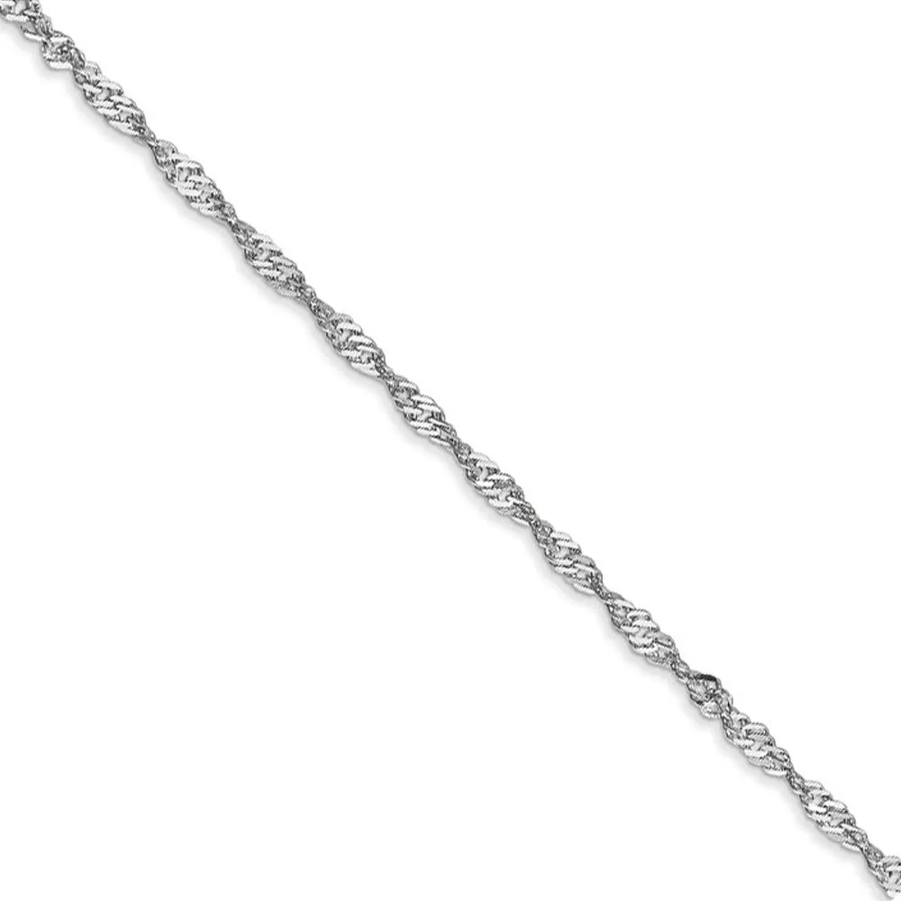 1.6mm 14k White Gold Diamond Cut Singapore Chain Bracelet & Anklet