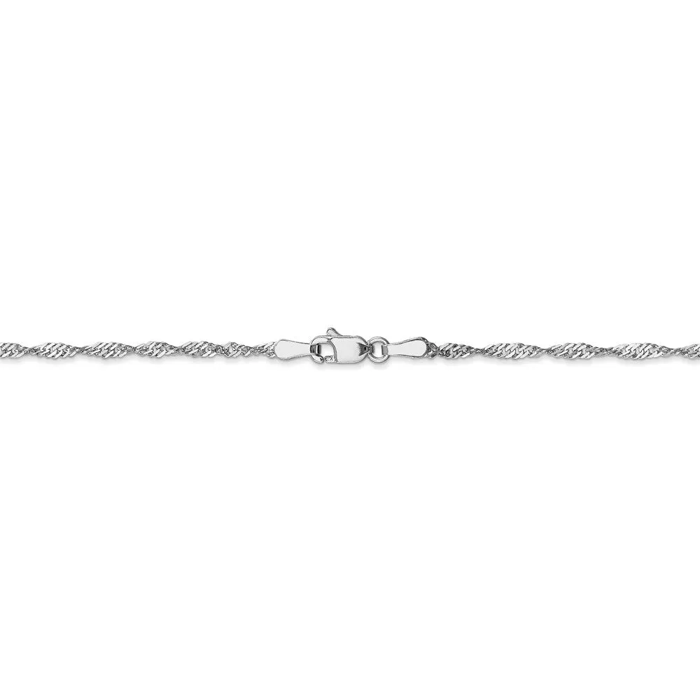 1.6mm 14k White Gold Diamond Cut Singapore Chain Bracelet & Anklet