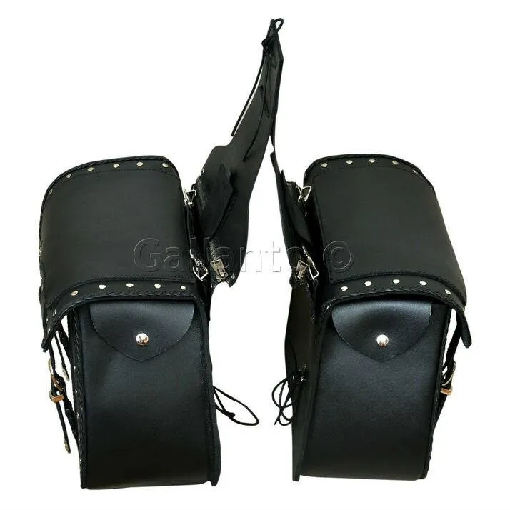 20082 Skull Iron Cross Zip-Off Motorcycle Leather Saddle Bag