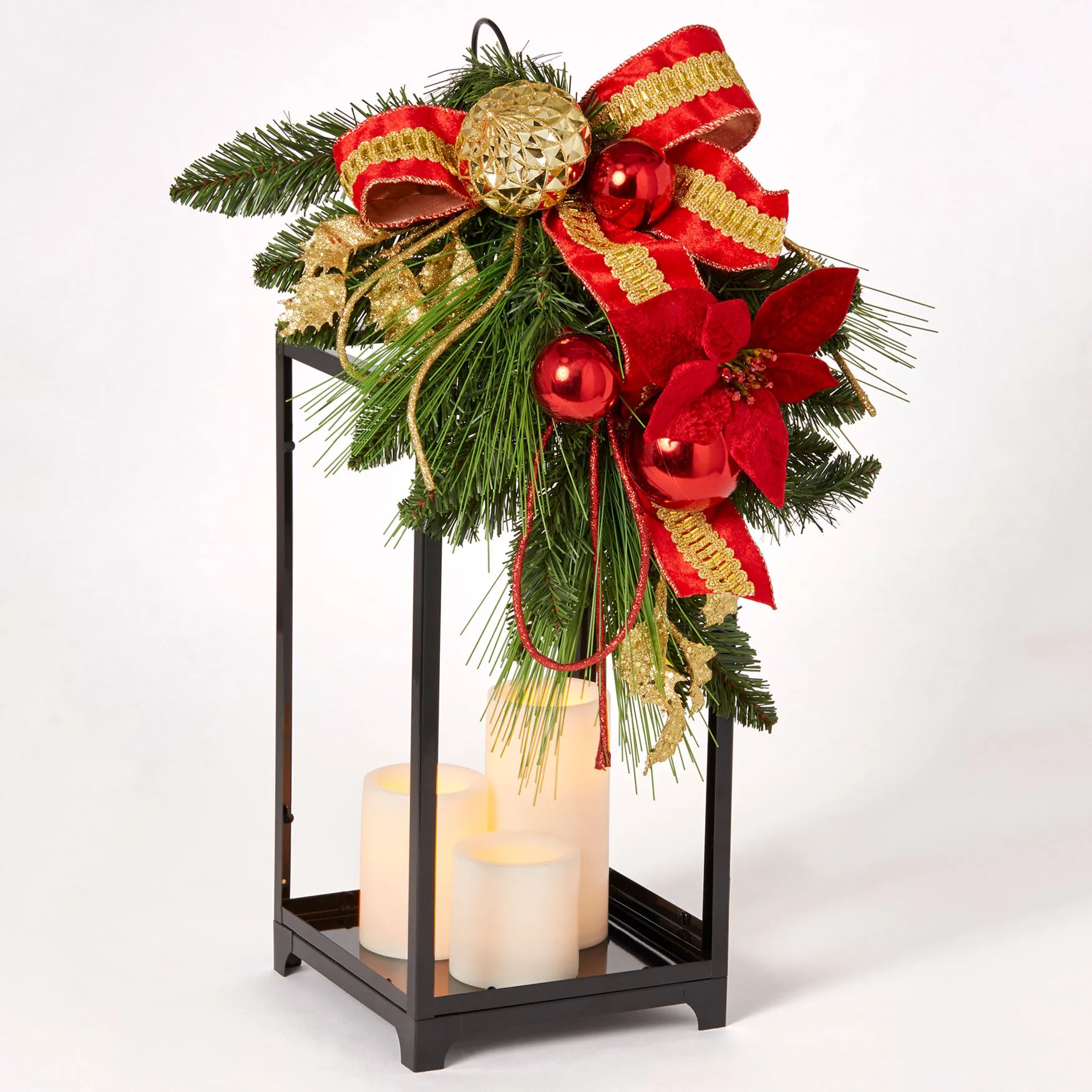 22" Red Ribbon Lantern with Candles