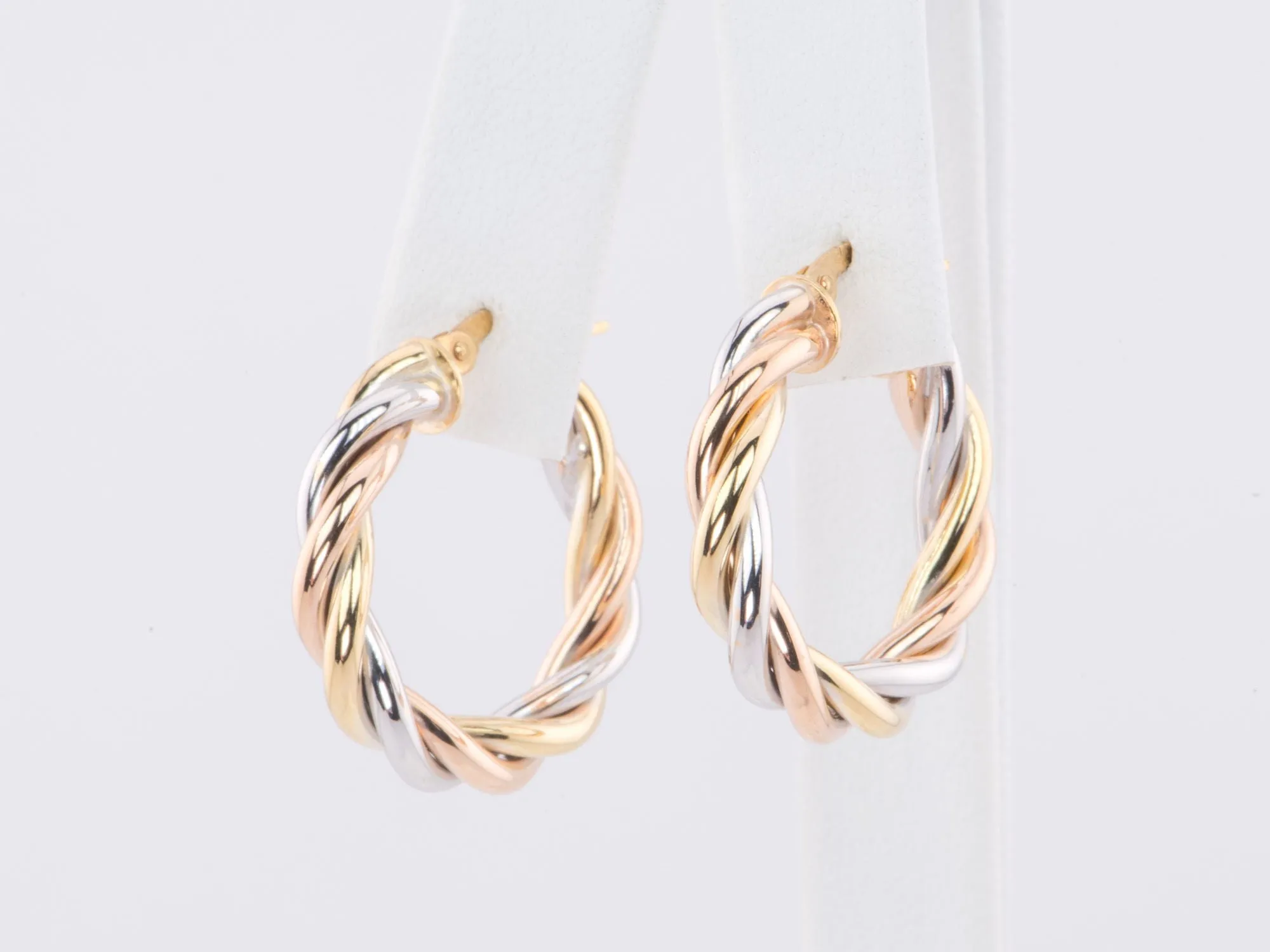 24mm Tri-Color Twist Hoop Earrings 14K Gold R3166