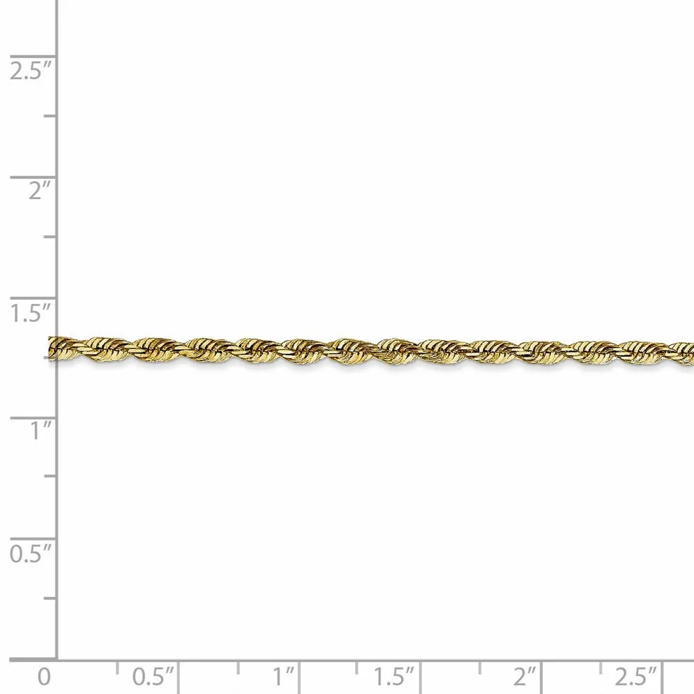 2.8mm 10k Yellow Gold Diamond-Cut Solid Rope Chain Bracelet