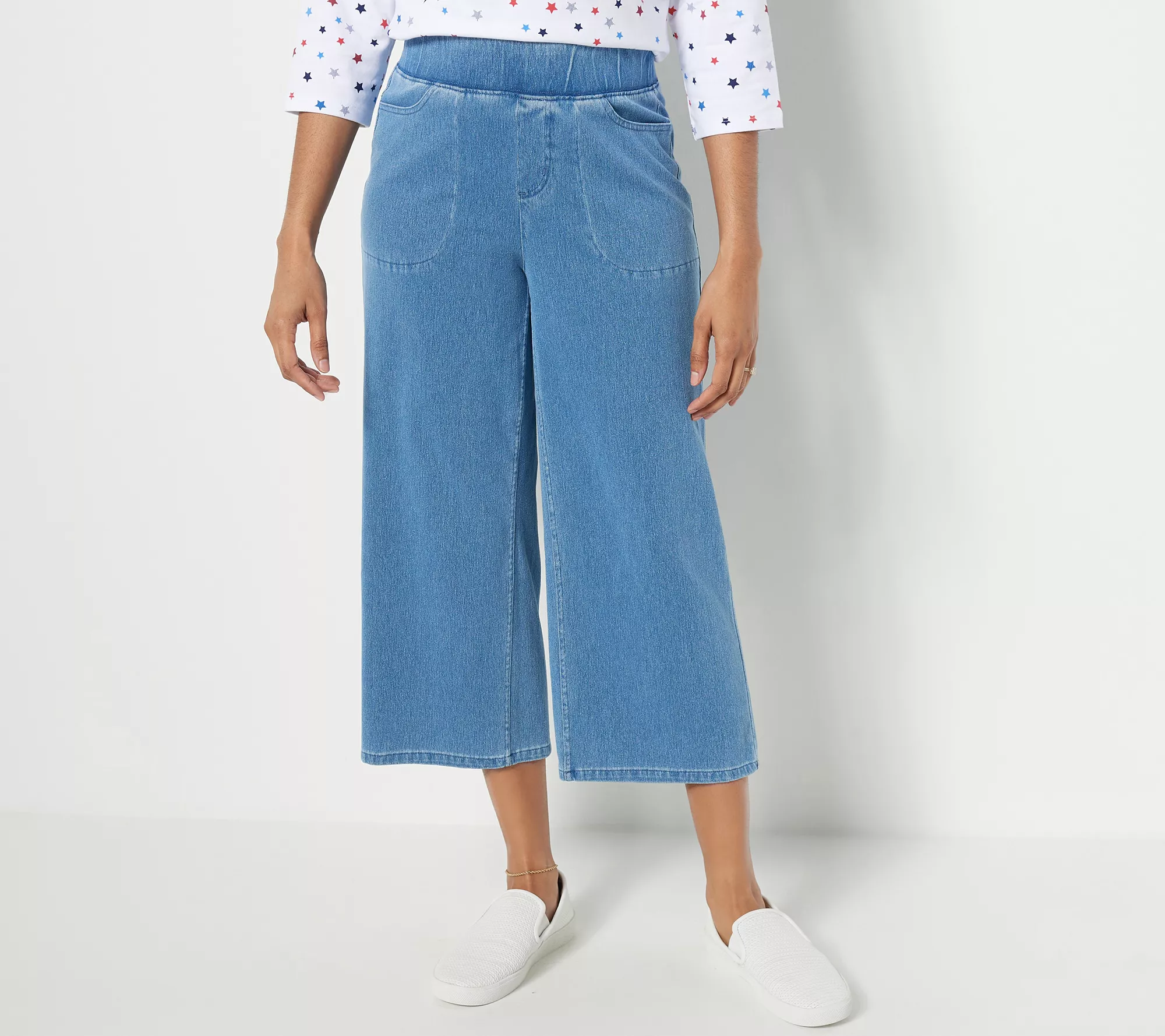 "As Is" Denim & Co. Petite Comfy Knit Air Pull On Wide Leg Jeans