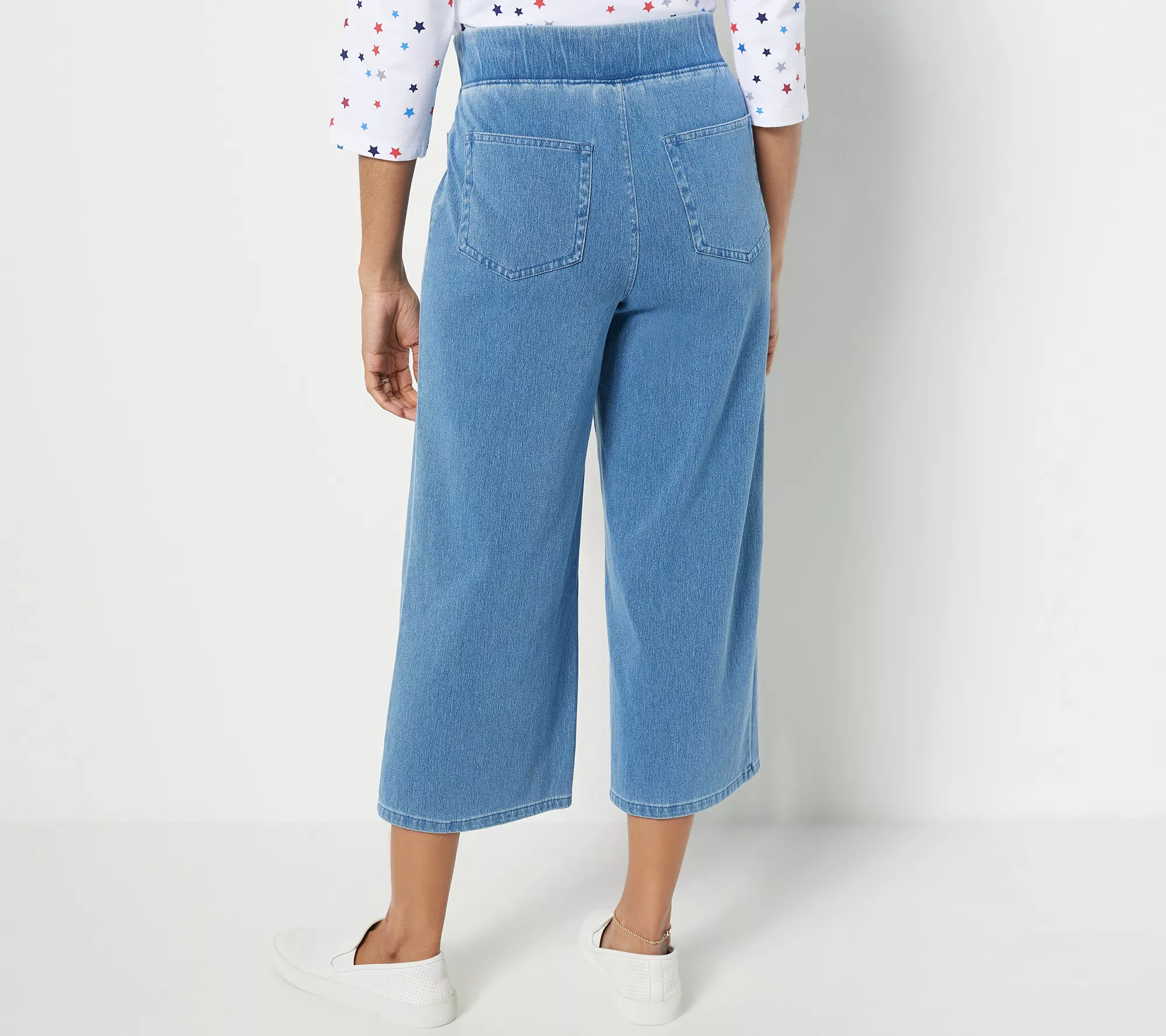 "As Is" Denim & Co. Petite Comfy Knit Air Pull On Wide Leg Jeans