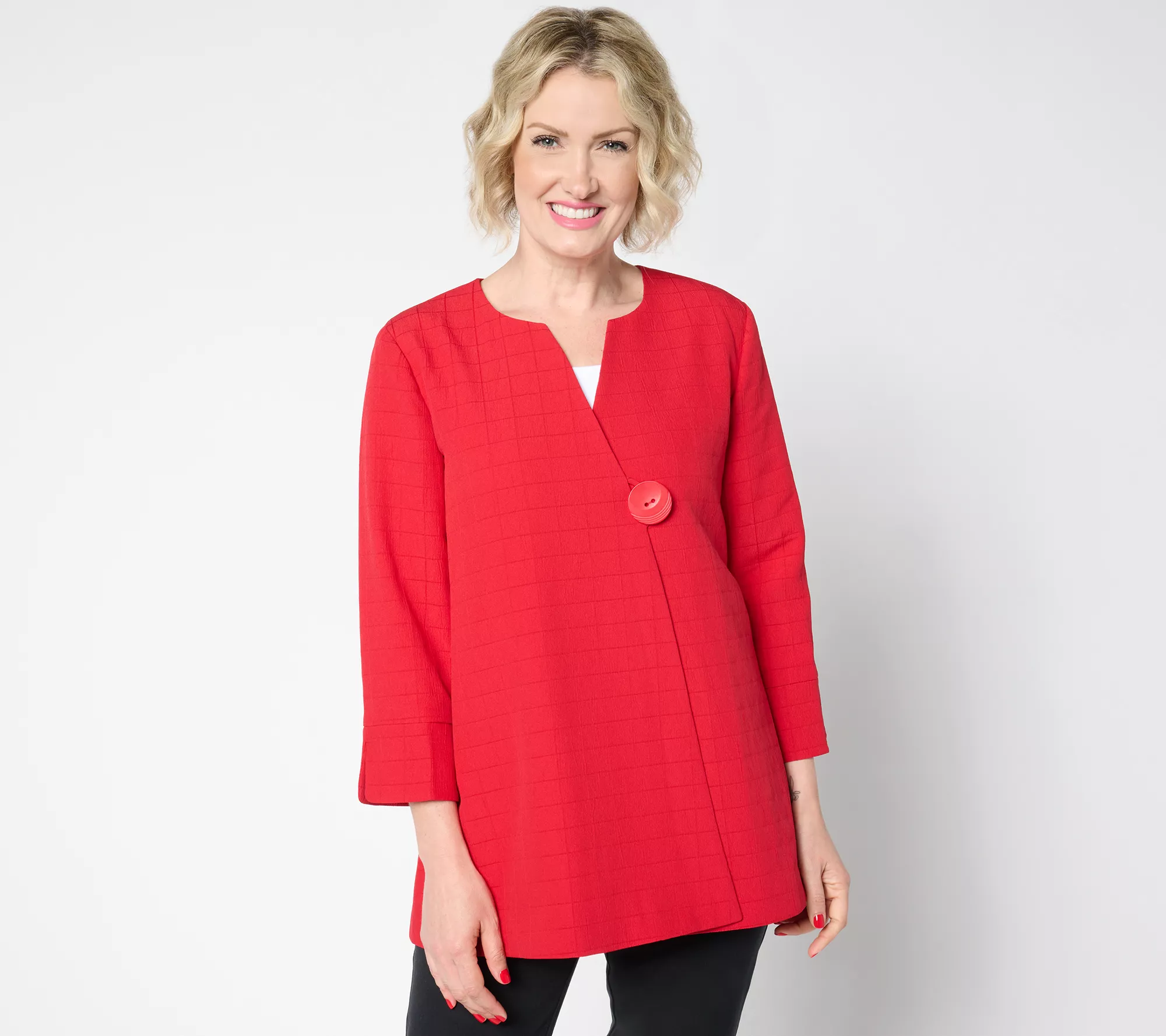 "As Is" GRAVER Susan Graver Printed Crinkle Satin Swing Jacket