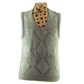 70s V-neckline Diamond Knit Vest - L