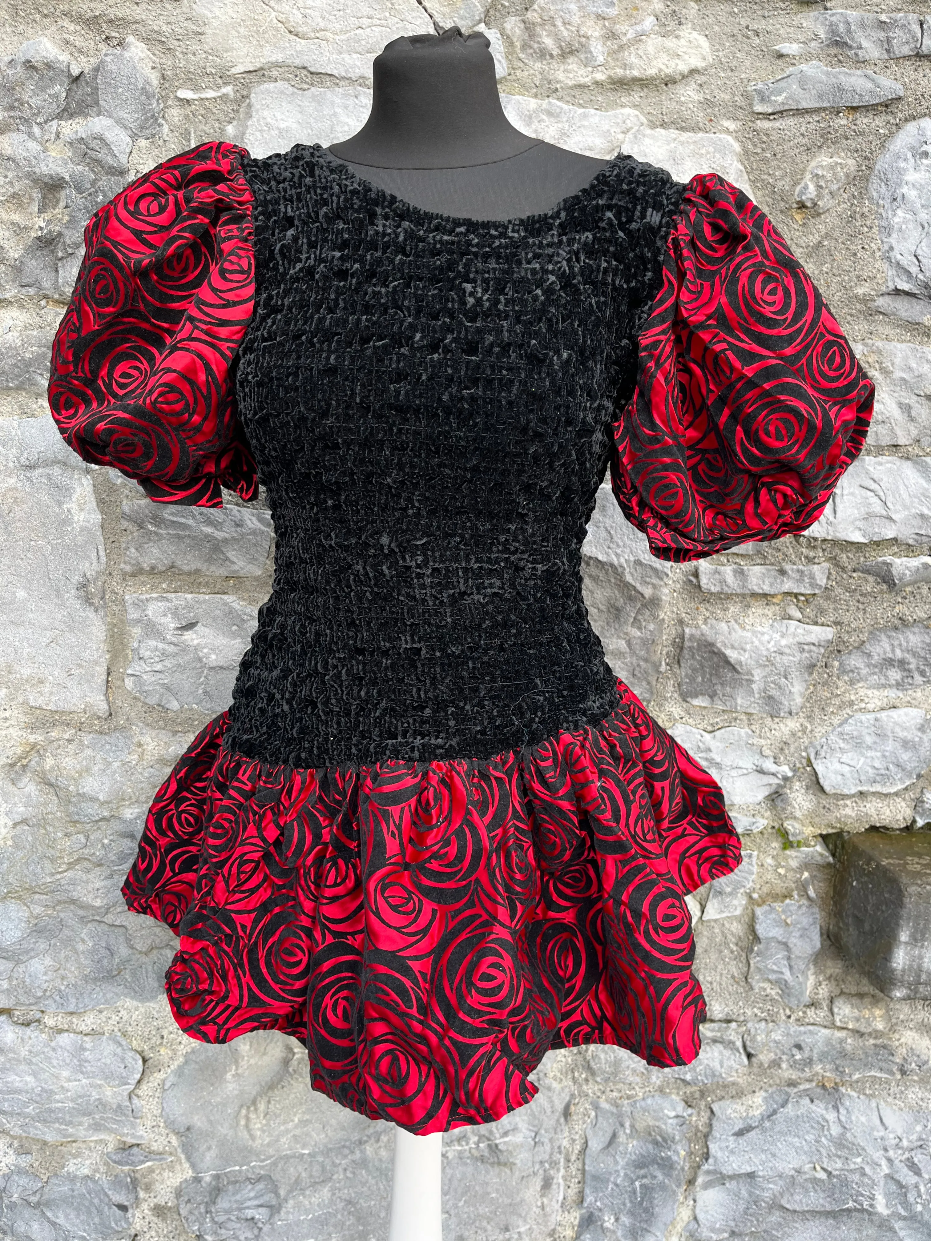 80s red roses tunic uk 8-10