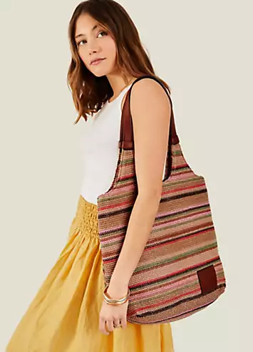 Accessorize Stripe Raffia Shoulder Bag | Grattan