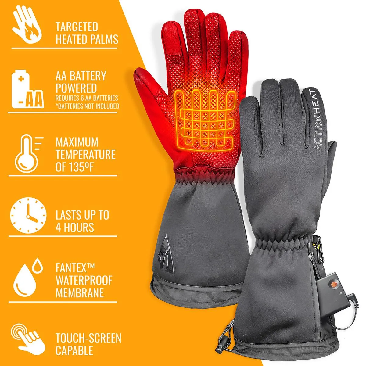 ActionHeat AA Battery-Powered Touch-Screen-Capable Heated Gloves for Men