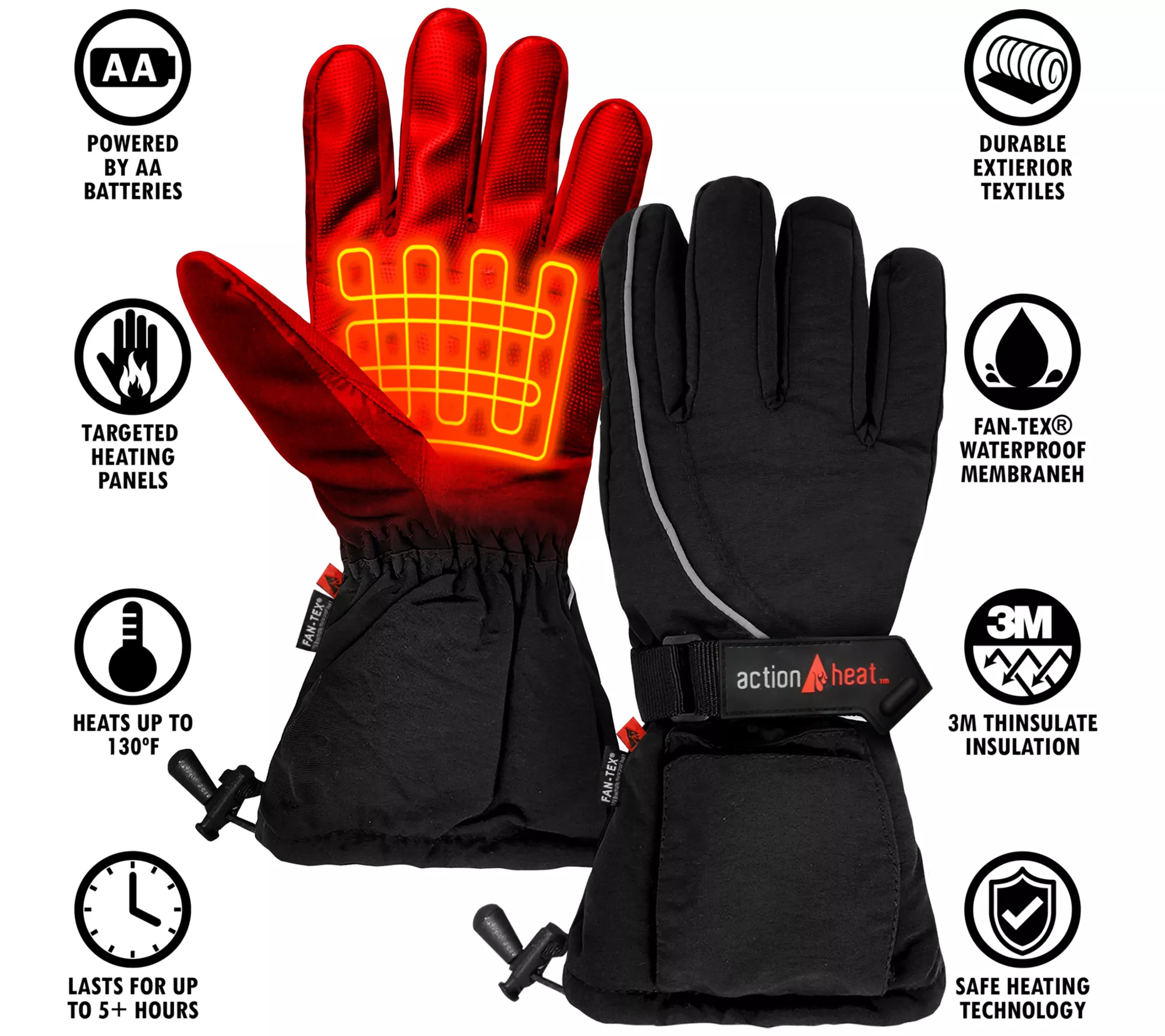 ActionHeat Men's AA Battery Heated Snow Gloves