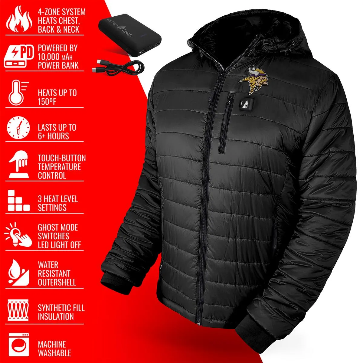 ActionHeat Minnesota Vikings 5V Men's Puffer Battery Heated Jacket