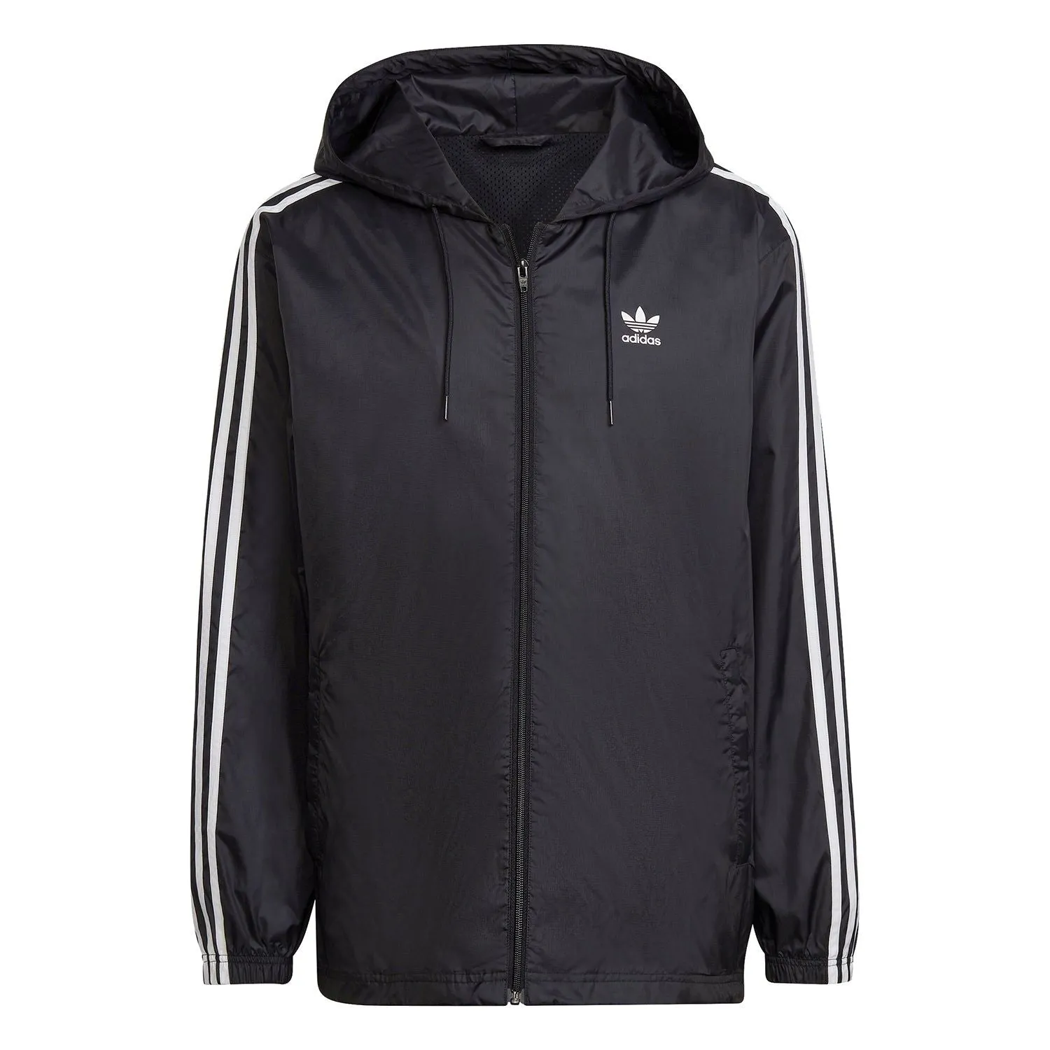adidas Originals Adicolor 3-Stripes Windbreaker Full Zip Jacket - Black