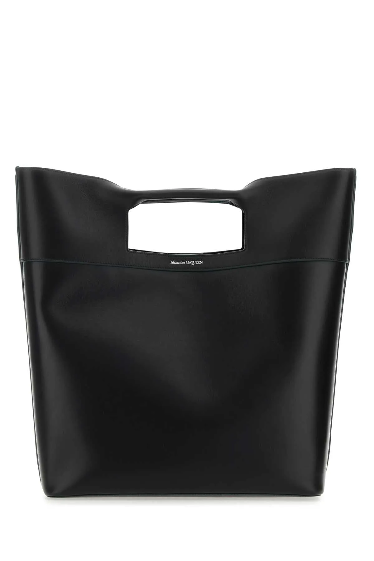 Alexander Mcqueen Black Leather The Square Bow Shopping Bag