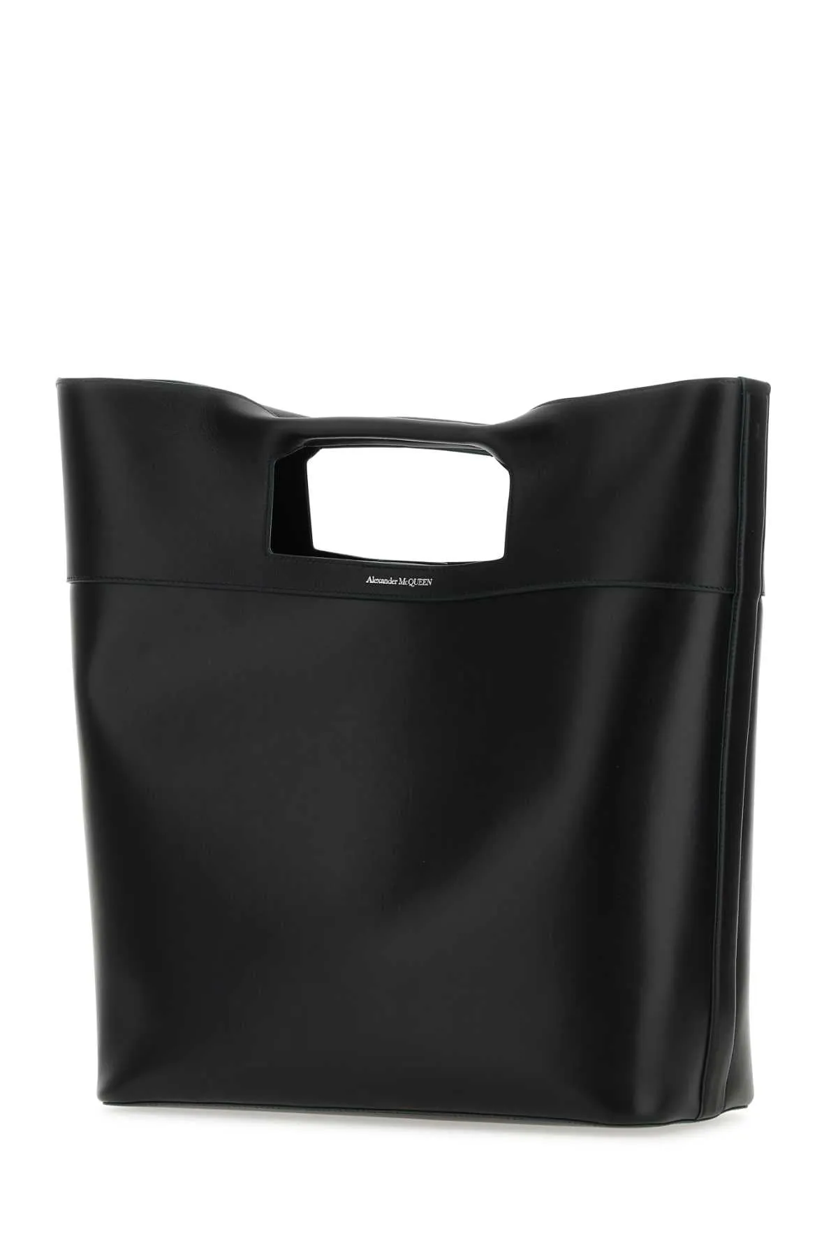 Alexander Mcqueen Black Leather The Square Bow Shopping Bag