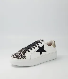 ALFIE & EVIE Mabel White Brown Animal Leather Sneakers