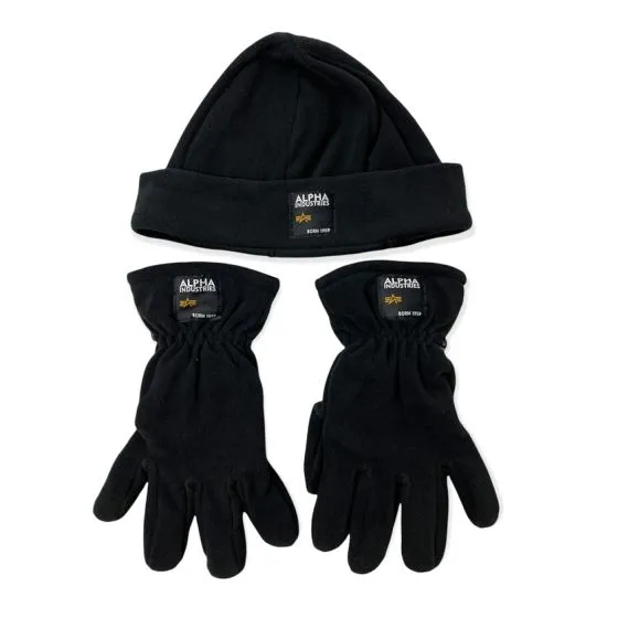 Alpha Industries Label Fleece Set Black Hat & Gloves