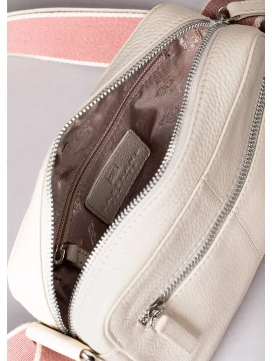 Alston Boxy Leather Cross Body Bag in Ivory with Canvas Strap