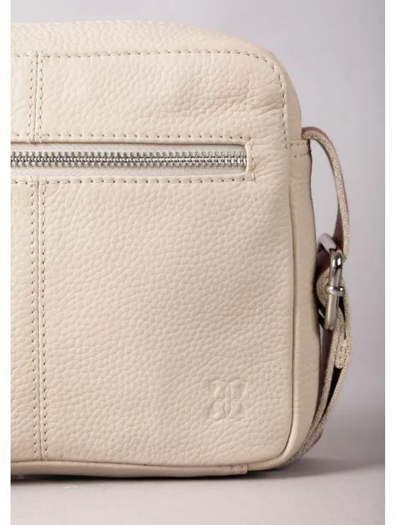 Alston Boxy Leather Cross Body Bag in Ivory with Canvas Strap