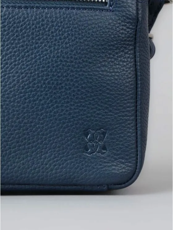 Alston Boxy Leather Cross Body Bag in Navy