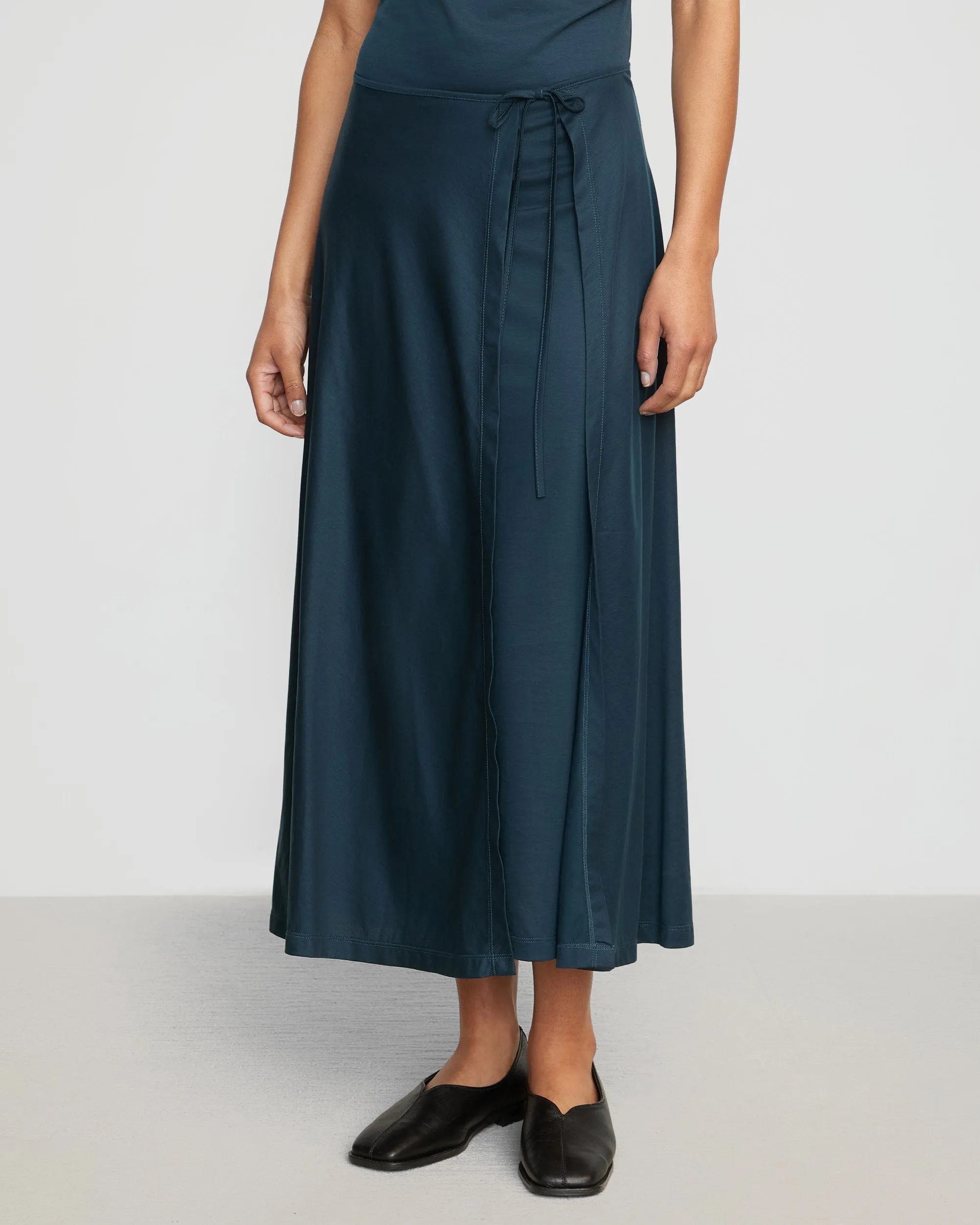 Amelia Asymmetric-Neck Wrap Dress | Dark Teal