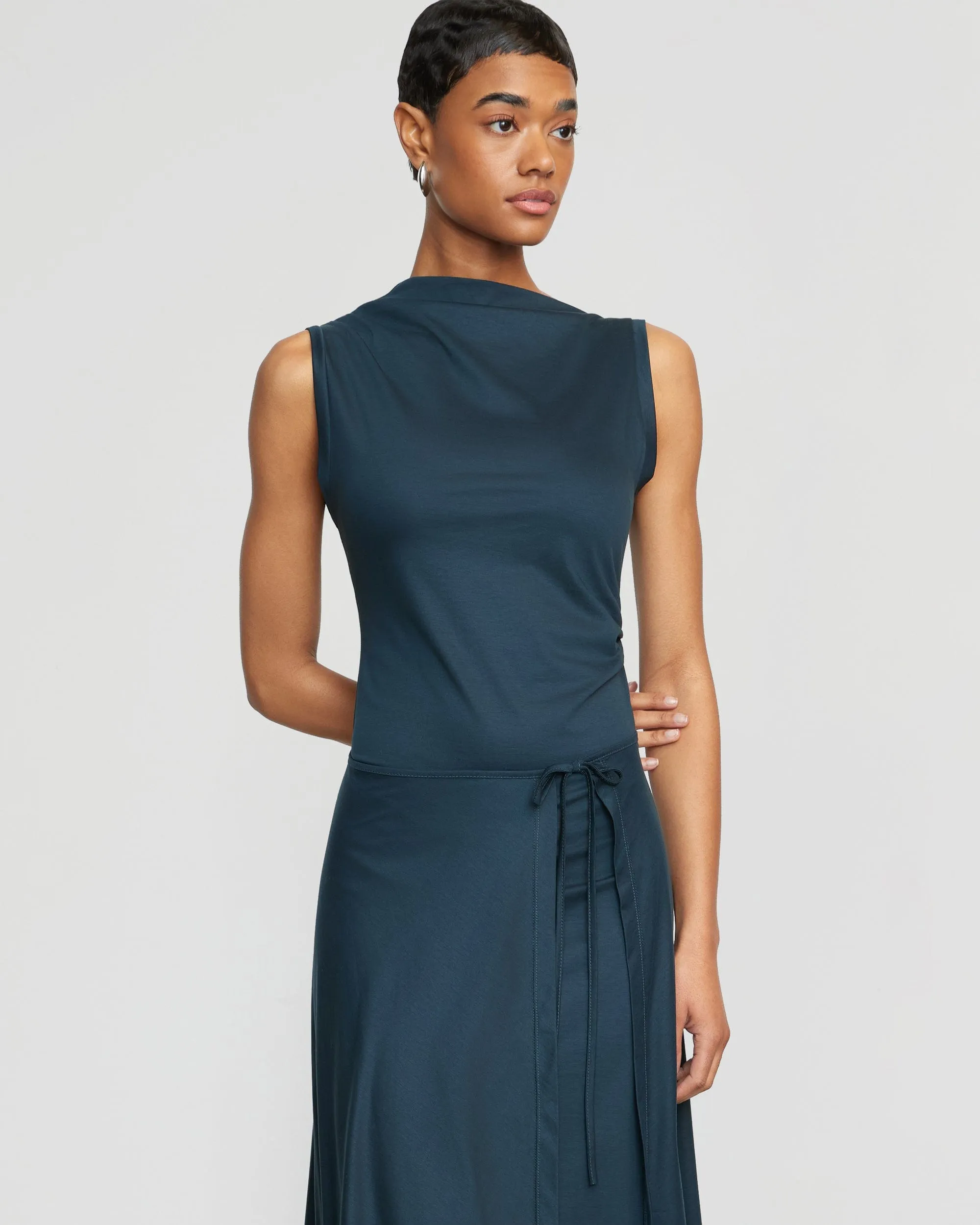 Amelia Asymmetric-Neck Wrap Dress | Dark Teal