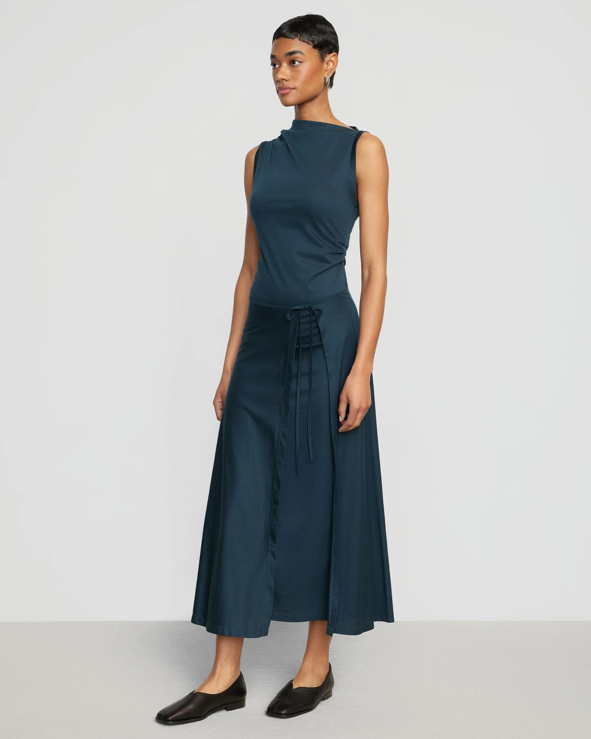Amelia Asymmetric-Neck Wrap Dress | Dark Teal