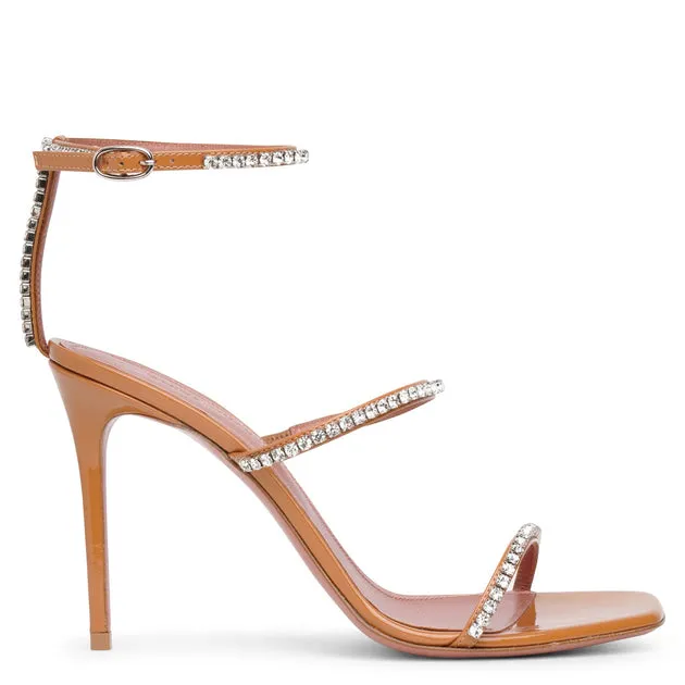 Amina Muaddi Gilda embellished patent tan leather sandals