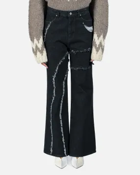Andersson Bell Karis Rough Line Raw Cut Jeans in Black