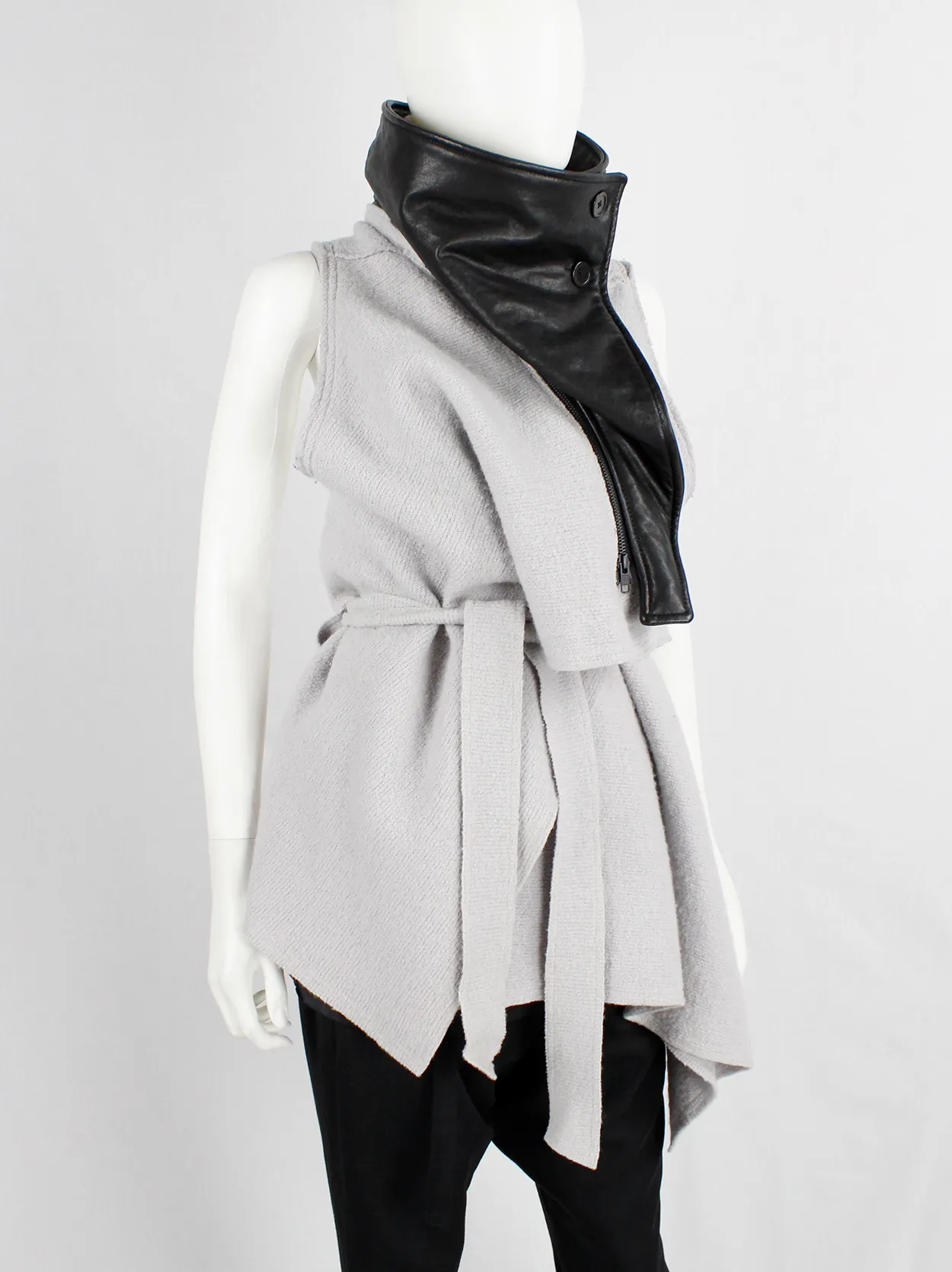 Ann Demeulemeester light purple wool vest with black leather collar — fall 2012