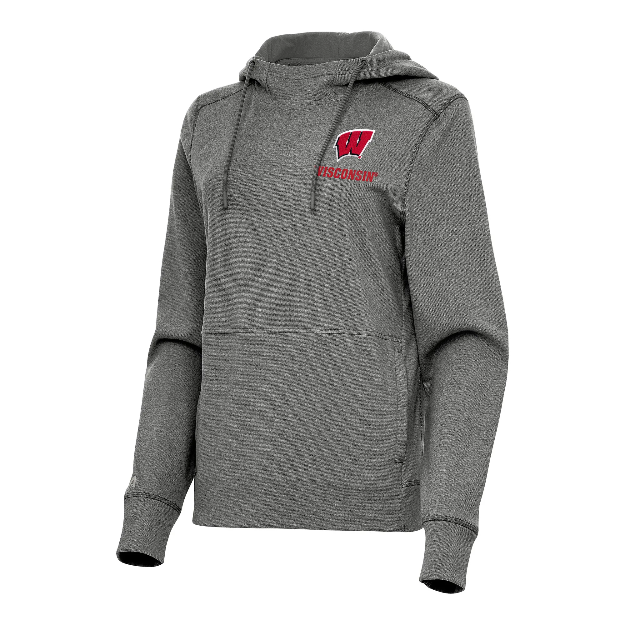Antigua Wisconsin Badgers Women's Heather Charcoal Justice Pullover Hoodie