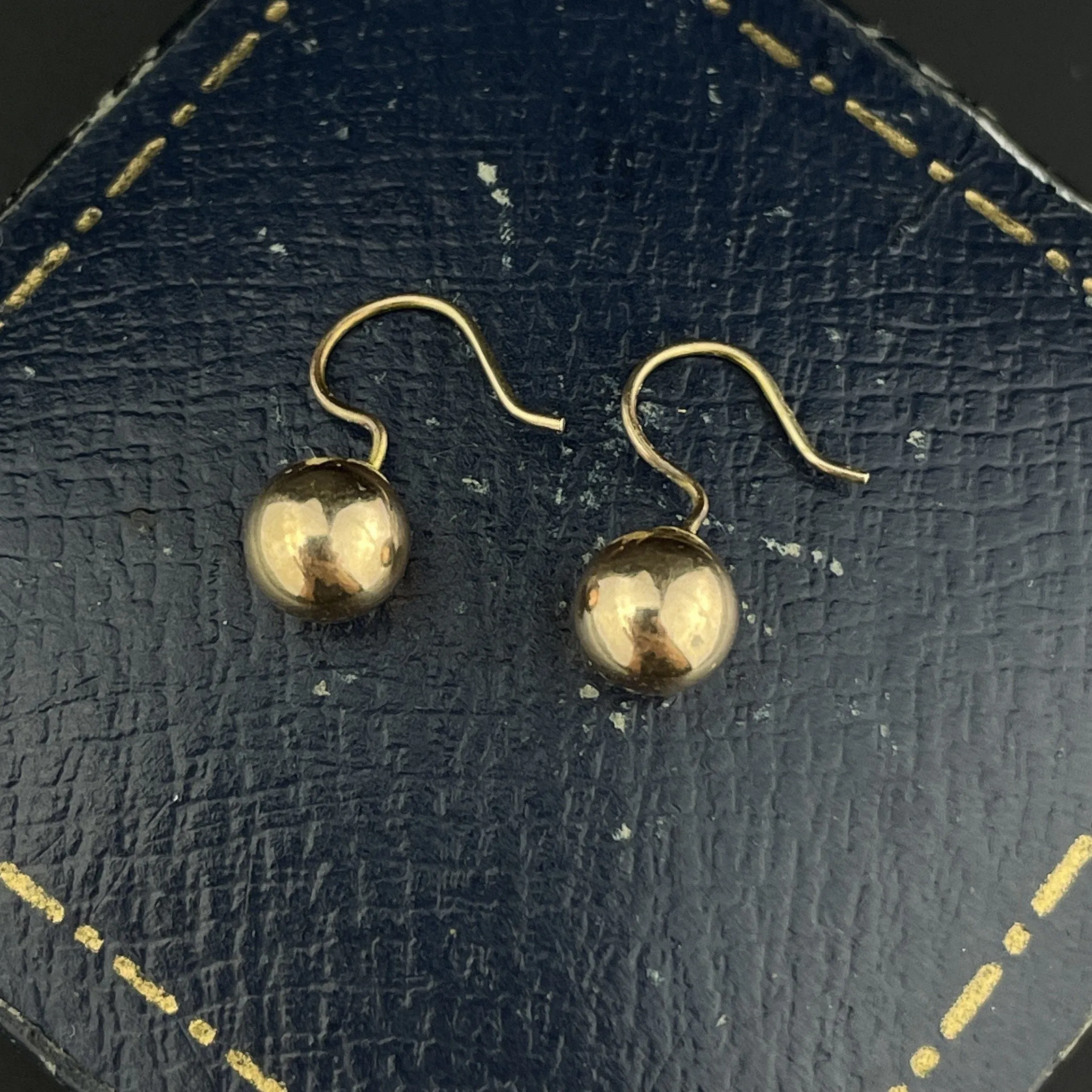 Antique Solid Gold Victorian Dormeuse Ball Earrings