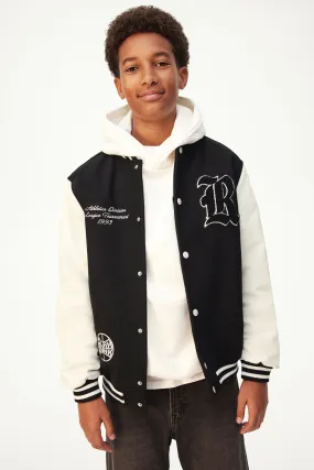 Appliquéd baseball jacket - Long sleeve - Regular length - Black/White - Kids | H&M GB